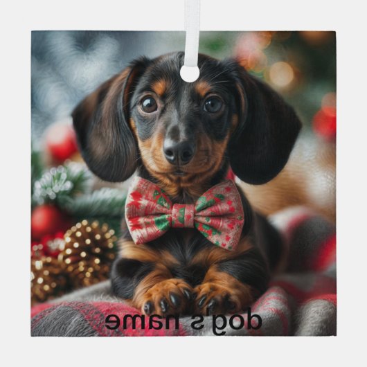 Dachshund Kerstmis Glas Ornament (Achterkant)