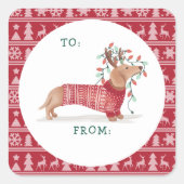Dachshund Kerstmis Hond Gezellig Rood Gebreid Swea Vierkante Sticker (Voorkant)