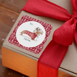 Dachshund Kerstmis Hond Gezellig Rood Gebreid Swea Vierkante Sticker