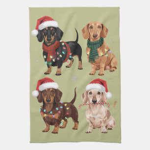 Dachshund Kerstmis Hond Moeder Liefhebber Kerstcad Theedoek