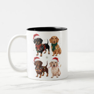 Dachshund Kerstmis Hond Moeder Liefhebber Kerstcad Tweekleurige Koffiemok