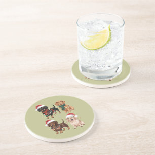 Dachshund Kerstmis Hond Moeder Liefhebber Kerstcad Zandsteen Onderzetter