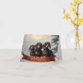 Dachshund Kerstmis Kaart (Gele Bloem)