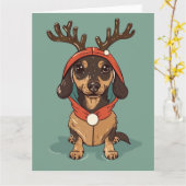 Dachshund Kerstmis Kaart (Gele Bloem)