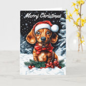 Dachshund Kerstmis Kaart (Gele Bloem)