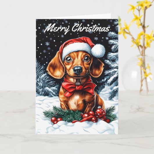 Dachshund Kerstmis Kaart (Gele Bloem)