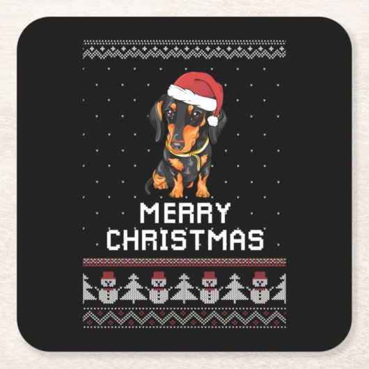 Dachshund Kerstmis Kartonnen Onderzetters (Voorkant)