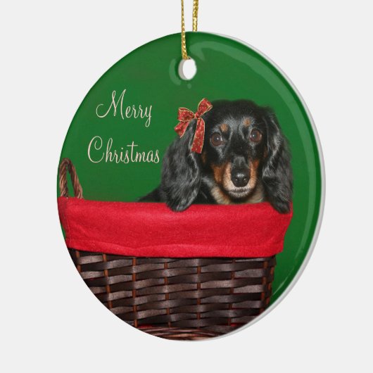 Dachshund Kerstmis Keramisch Ornament (Links)