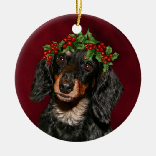 Dachshund Kerstmis Keramisch Ornament (Voorkant)