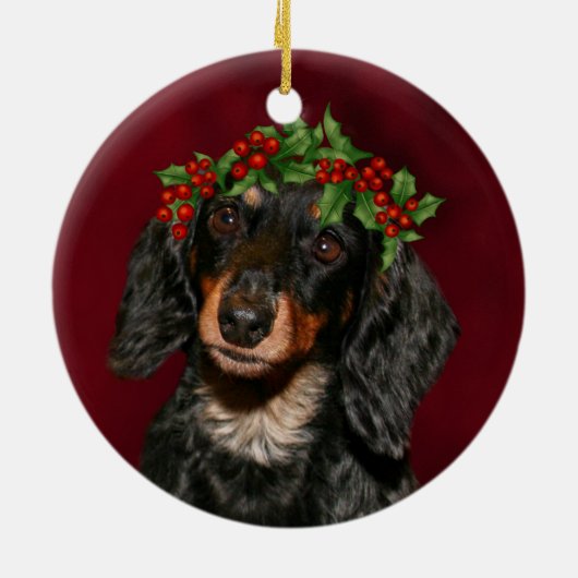 Dachshund Kerstmis Keramisch Ornament (Achterkant)