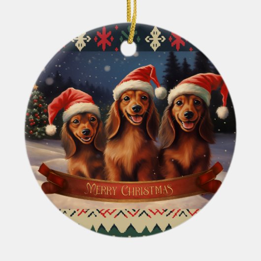 Dachshund Kerstmis Keramisch Ornament (Voorkant)