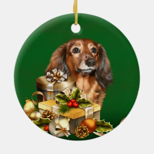 Dachshund Kerstmis Keramisch Ornament (Achterkant)