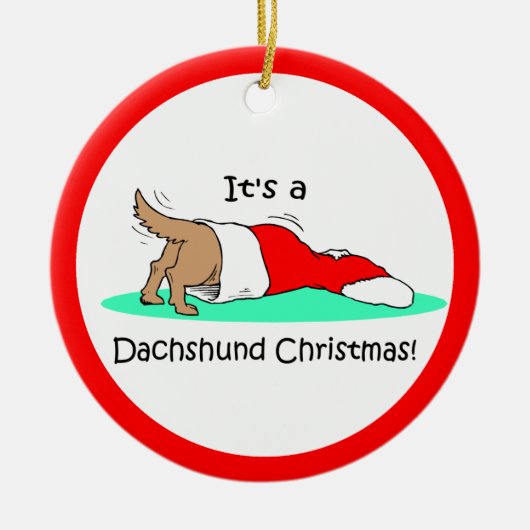 Dachshund Kerstmis Keramisch Ornament (Voorkant)