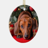 Dachshund Kerstmis Keramisch Ornament (Rechts)