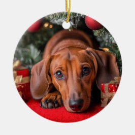 Dachshund Kerstmis Keramisch Ornament