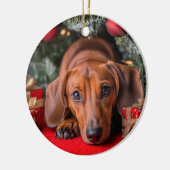 Dachshund Kerstmis Keramisch Ornament (Links)