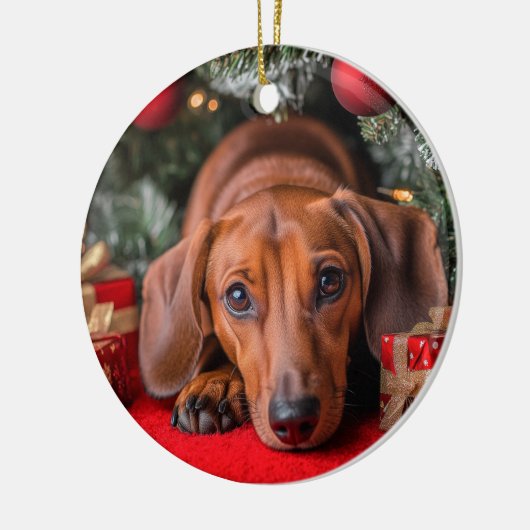Dachshund Kerstmis Keramisch Ornament (Links)