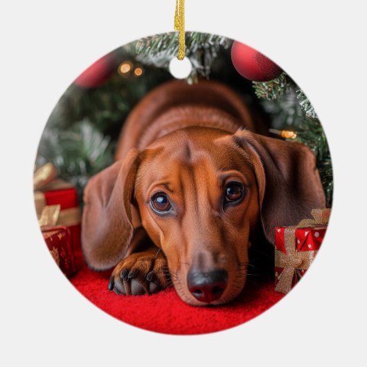 Dachshund Kerstmis Keramisch Ornament (Achterkant)