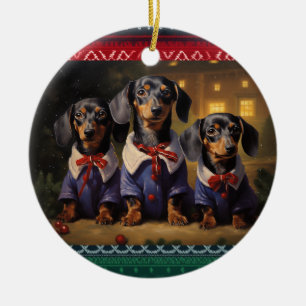 Dachshund Kerstmis Keramisch Ornament