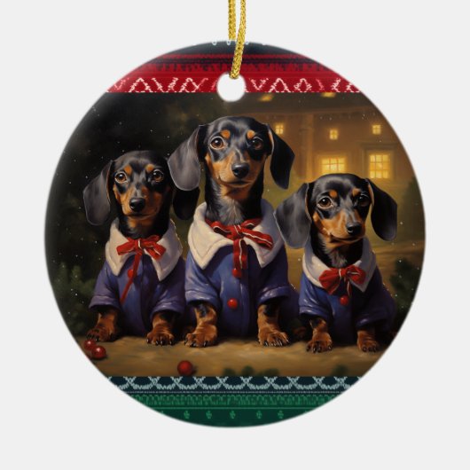 Dachshund Kerstmis Keramisch Ornament (Voorkant)