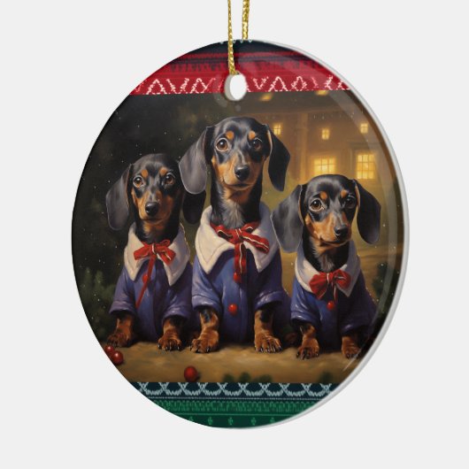 Dachshund Kerstmis Keramisch Ornament (Links)