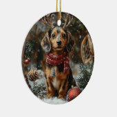 Dachshund Kerstmis Keramisch Ornament (Rechts)