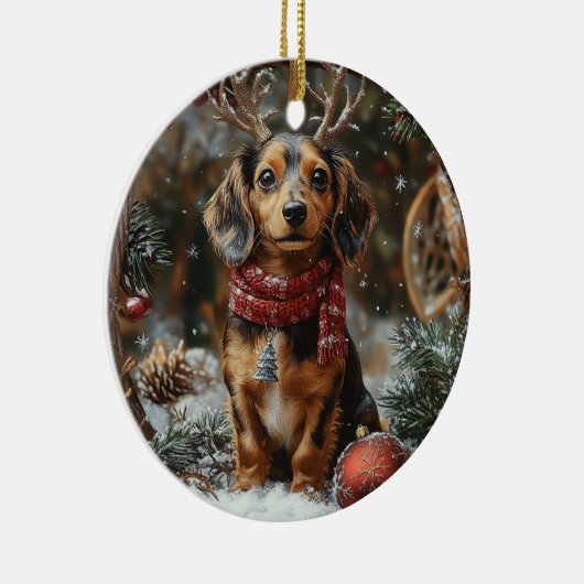 Dachshund Kerstmis Keramisch Ornament (Rechts)