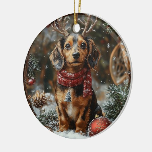 Dachshund Kerstmis Keramisch Ornament (Links)
