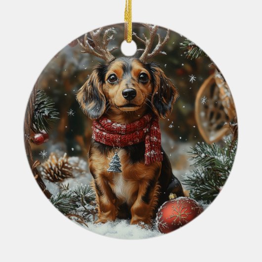 Dachshund Kerstmis Keramisch Ornament (Achterkant)