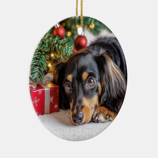 Dachshund Kerstmis Keramisch Ornament (Rechts)