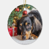 Dachshund Kerstmis Keramisch Ornament (Links)