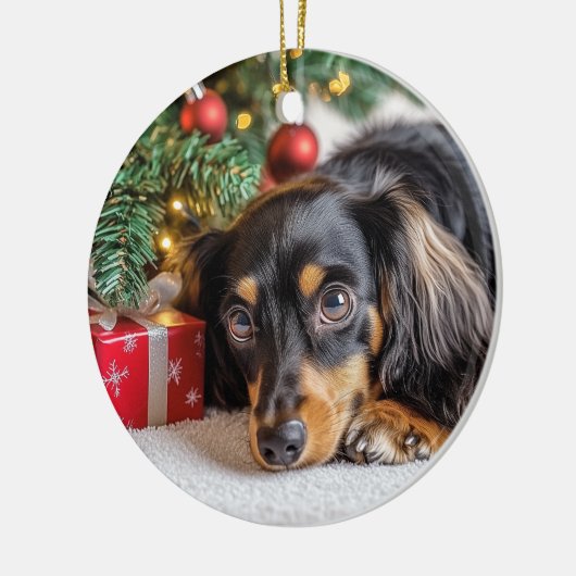 Dachshund Kerstmis Keramisch Ornament (Links)