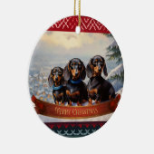 Dachshund Kerstmis Keramisch Ornament (Rechts)