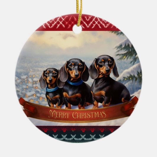 Dachshund Kerstmis Keramisch Ornament (Voorkant)