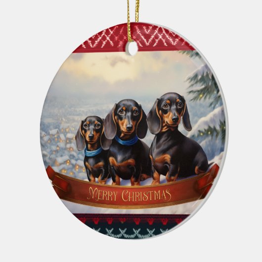 Dachshund Kerstmis Keramisch Ornament (Links)