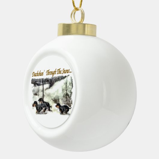 Dachshund Kerstmis Keramische Bal Ornament (Rechts)