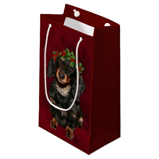 Dachshund Kerstmis Klein Cadeauzakje (Voorkant Gekanteld)