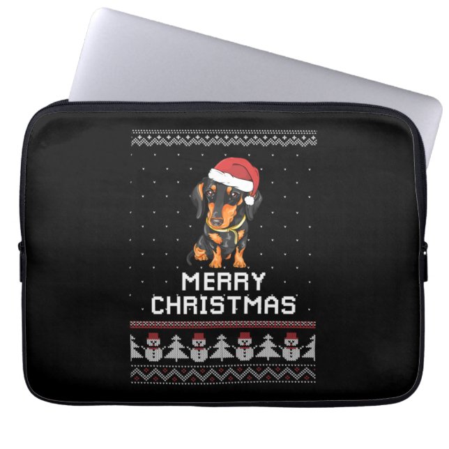 Dachshund Kerstmis Laptop Sleeve (Voorkant)