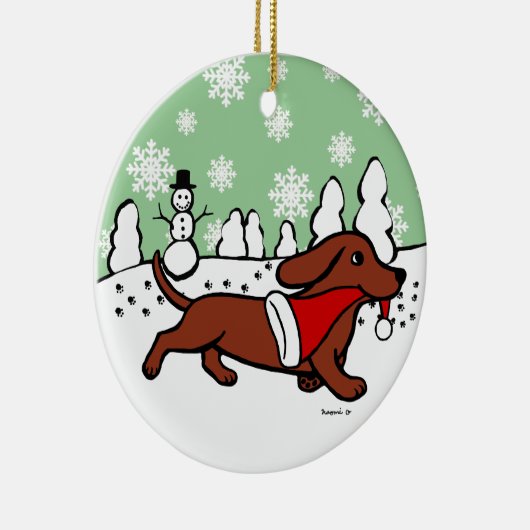 Dachshund Kerstmis loopt Keramisch Ornament (Rechts)