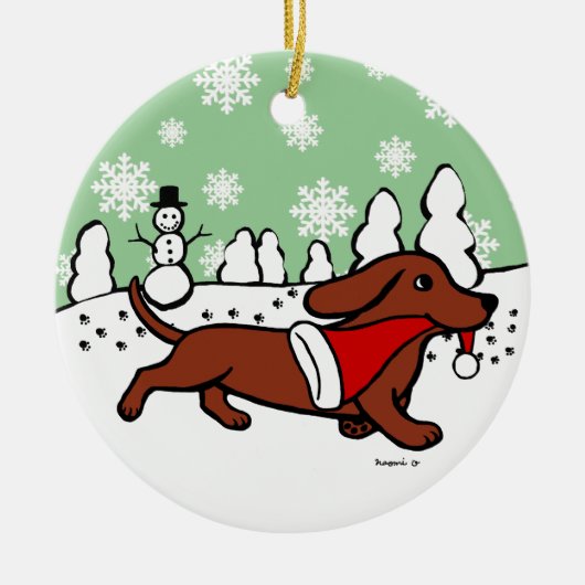 Dachshund Kerstmis loopt Keramisch Ornament (Voorkant)