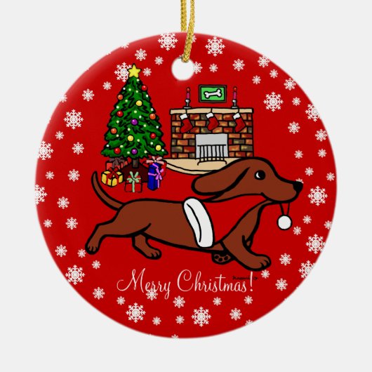 Dachshund Kerstmis loopt Keramisch Ornament (Voorkant)