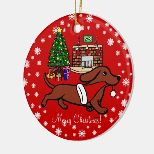 Dachshund Kerstmis loopt Keramisch Ornament (Links)