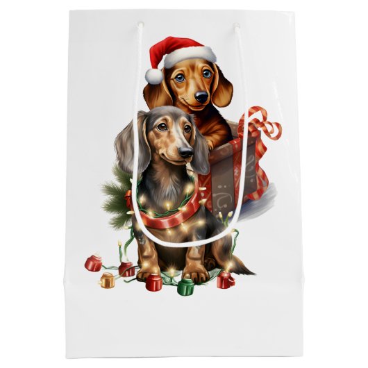 Dachshund Kerstmis Medium Cadeauzakje (Achterkant)
