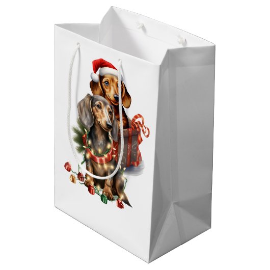 Dachshund Kerstmis Medium Cadeauzakje (Achterkant Gekanteld)