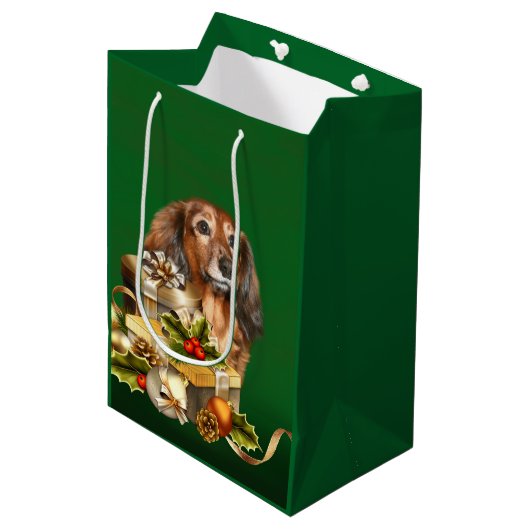 Dachshund Kerstmis Medium Cadeauzakje (Voorkant Gekanteld)