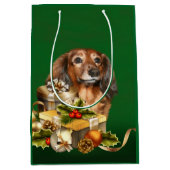 Dachshund Kerstmis Medium Cadeauzakje (Voorkant)
