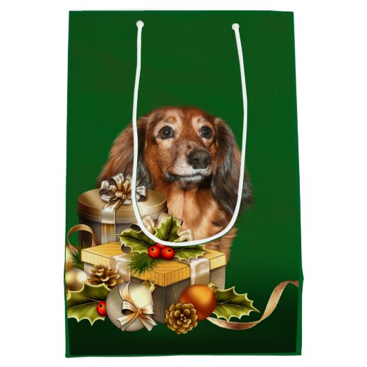 Dachshund Kerstmis Medium Cadeauzakje (Achterkant)