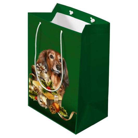 Dachshund Kerstmis Medium Cadeauzakje (Achterkant Gekanteld)