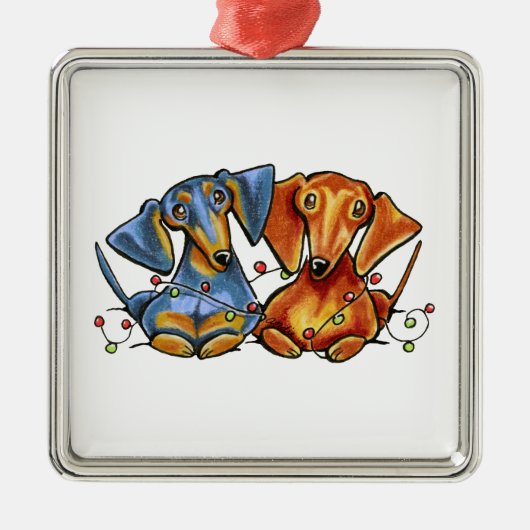 Dachshund Kerstmis Metalen Ornament (Voorkant)