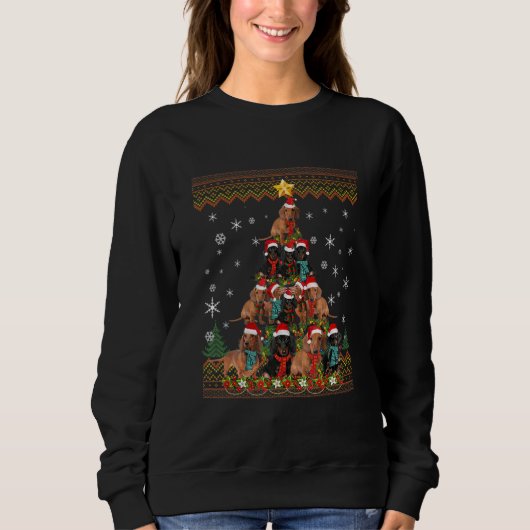 Dachshund Kerstmis Oegly Sweater kerstboom (Voorkant)